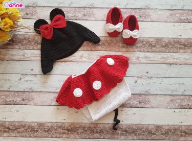 Knit Minnie Mouse Costume Hat Booties Dress Free Pattern
